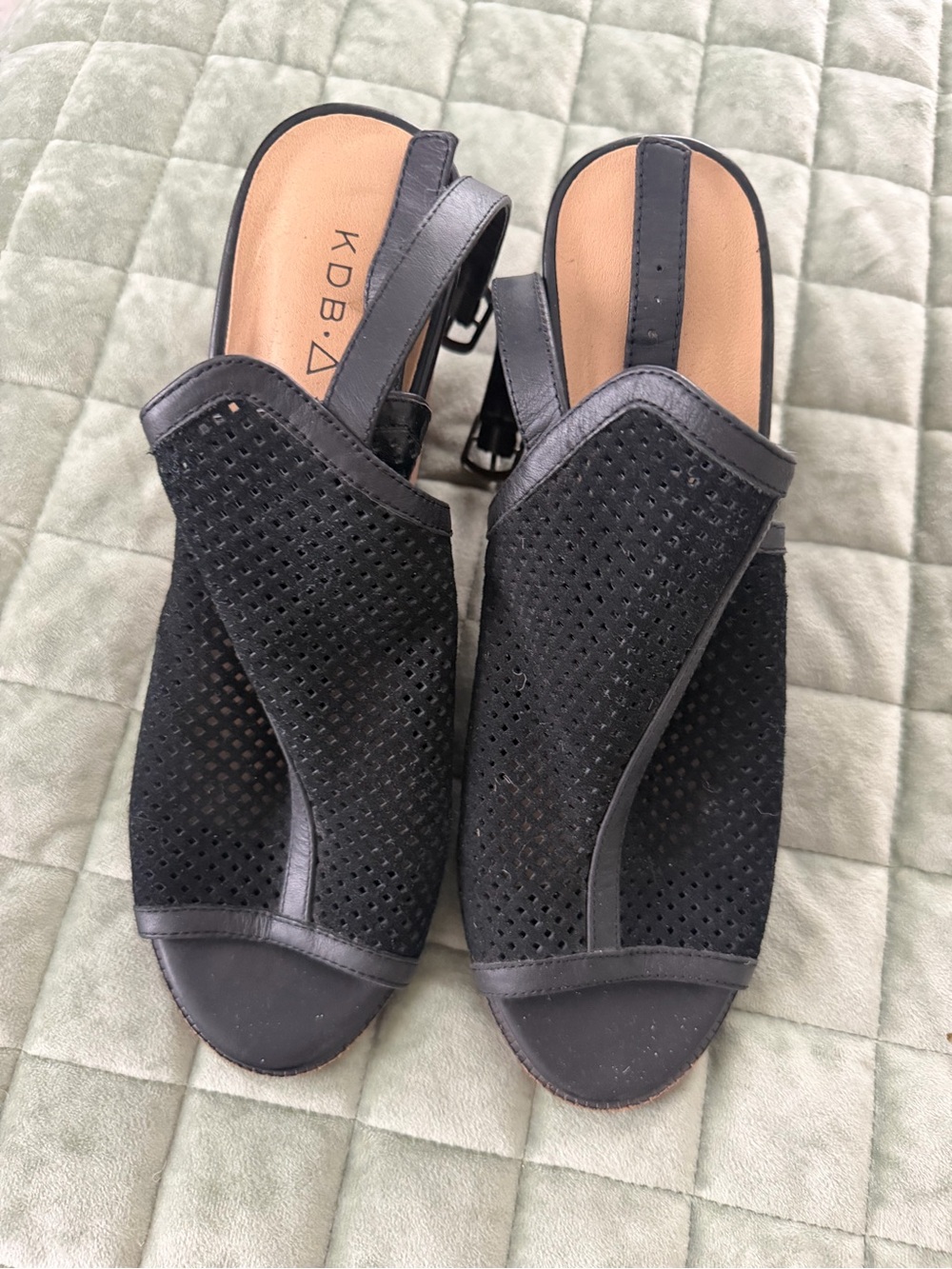 Black Perforated Slingback Mules
